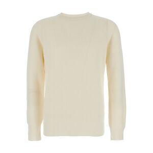 Kangra Men White Ribbed Knit Crewneck Sweater In Wool And Cashmere Man
